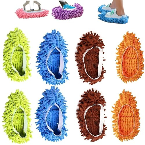 4 Paar 8 Stück Mop Schuhe, Abnehmbare Hausschuhe Bezüge, Waschbare Und Wiederverwendung Reinigungs Mop Schuhe, Mikrofaser Wischmopp Hausschuhe, MoppSocken Für Boden Schmutz Haarreini