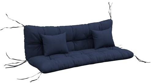 Outsunny 59 Tufted Bench Cushions & Throw Pillows, 4 Piece Swing Cushion Set, Indoor/Outdoor Replacement Bench Seat Pad, Back Cushion & 2 Pillows for Outdoor Furniture, Navy Blue