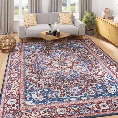 Washable Beige Oriental Medallion Living Room Area Rug Soft Non Slip Border Floral Grey Carpet Low Pile Vintage Cream Bedroom Hallway Rugs 160cm x 230cm