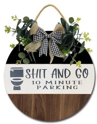 Shit And Go Haustürschild, lustige Kränze, hängende Holzschild, Dekoration, rund, rustikales Holz, Bauernhaus-Veranda-Dekoration für Zuhause, Haustür-Dekoration, 27,9 x 27,9 cm