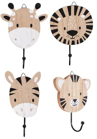 YöL Pack of 4 Decorative Baby Wooden Wall Hooks Clothes Blankets Bags Coat Towel Peg Photos Animal