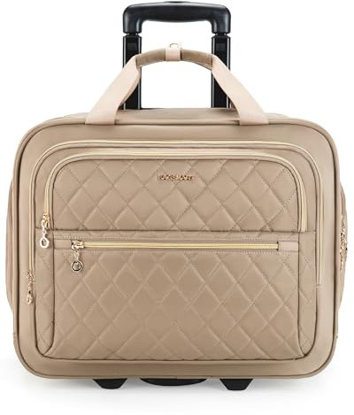 bagsmart Rollbare Laptoptasche für Damen, rollende Aktentasche für 15,6-Zoll-Laptops, Handgepäck Unter Dem Sitz mit Rollen, Rollende Computertasche mit TSA-Schloss, Geschäft, Beige