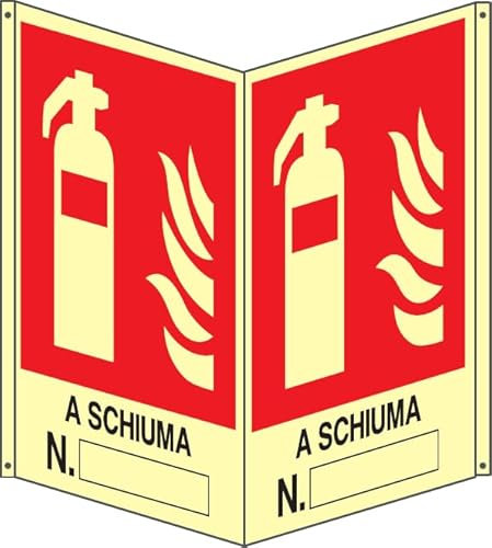 GLOBAL CARTELLO SEGNALETICO BIFACCIALE LUMINESCENTE - ESTINTORE A SCHIUMA N. - In Alluminio Con Adesivo Luminescente Con Stampa Diretta U.V. (Alluminio Luminescente, 30x42 cm)