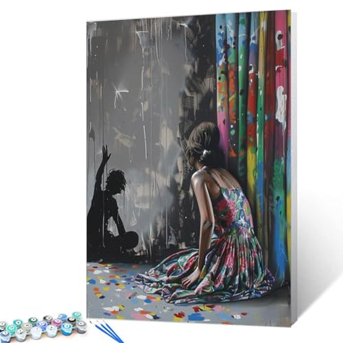 Tucocoo Die Frau und ihr Schatten Malen nach Zahlen für Erwachsene, DIY Graffiti-Vorhänge Malen nach Zahlen für Kinder, Kunsthandwerk für Heimwandkunst Dekor Ölgemälde-Sets Geschenk für Erwachsene