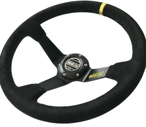 CaFfen Sportlenkrad Universal-Rennlenkrad, Auto-Lenkrad aus Wildleder Holzlenkrad(Yellow Letter)