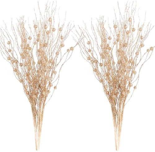 Juego de 12 Rollos de Purpurina Artificial, 41 cm, Tallos de Bayas Espumosas, Ramas Decorativas para Árbol de Navidad, Corona de Adviento, Guirnalda y Corona de Puerta