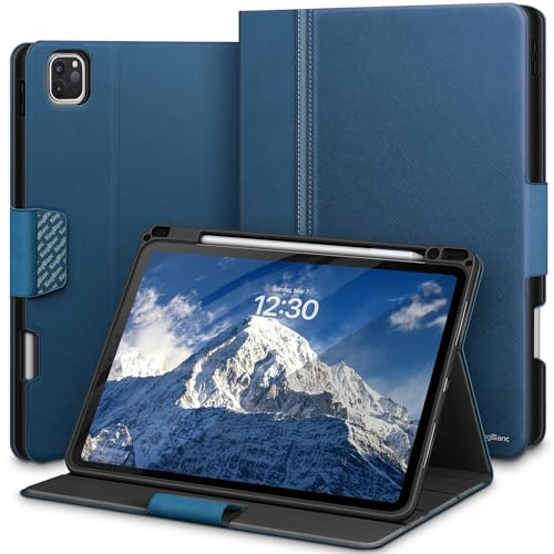 KingBlanc für iPad Pro 11 Zoll Hülle M5 2025/M4 2024 Blau | Design mit zwei Texturen, Stifthalter, Veganes leder, Verstellbarer Ständer, Magnetverschluss, Unterstützt Pencil Pro/USB-C