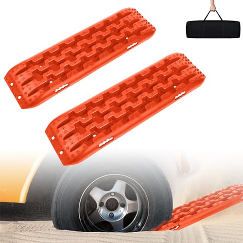 XINZI Anfahrhilfe Sandbleche 2 Stück, 10T Offroad Recovery Boards Traktionsmatten Traktionshilfe Gripmatten für Schlamm Schnee, Reifenleiter für PKW LKW, Anfahrhilfe Wohnmobil Offroad Zubehör, Orange