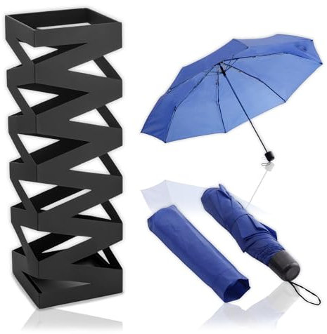 K AKTUAL - Paraguero Cuadrado con Paraguas Plegable - Paragueros Modernos de Color Negro con Ganchos y Bandeja antigoteo extraíble - Paragüero de Metal 15 x 15 x 50 cm