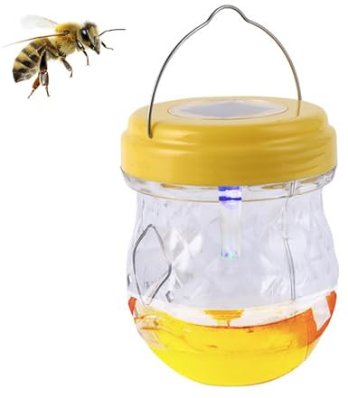 Bee and Wasp Traps for Outside - Solar Wasp Trap Outdoor Hanging with UV LED Light, Reusable Bee Catcher for Garden, Wasp Deterrent Killer Insect Catcher for Outdoor Courtyard