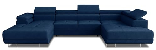 Sofnet Wohnlandschaft Caris U mit Schlaffunktion und einstellbare Kopfstützen, Ecksofa mit Zwei Bettkästen, Couch, Sofa, Bettsofa (Blau (Kronos 09), Ecksofa Links)