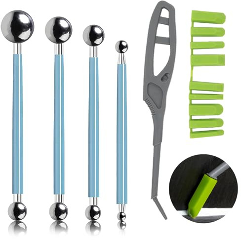 KATIMI 5 Pièces Kit de Lisseur Joint Silicone, 9 en 1 Lisseur Joint en Plastique, 1 Grattoir Joint Carrelage 4 Boule en Métal Outil D'étanchéIté 9 Formes de Joints, pour Salle de Bain Cuisine