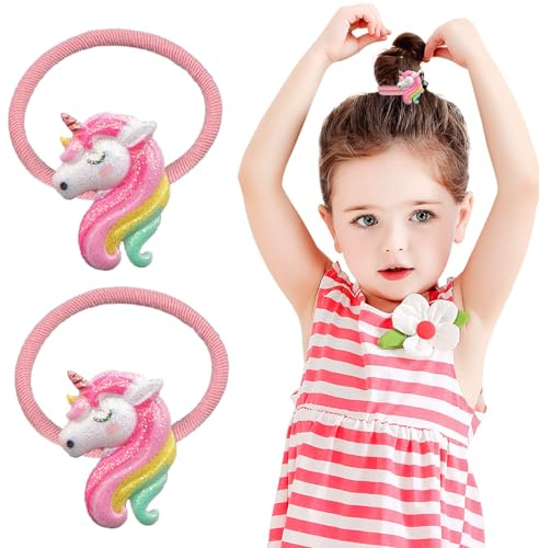 NATOSU Lot de 2 paires de petits chouchous à cheveux mignons avec motif licorne pour bébé, petite fille avec cheveux fins et moyens, élastiques à cheveux pour enfants, lot B