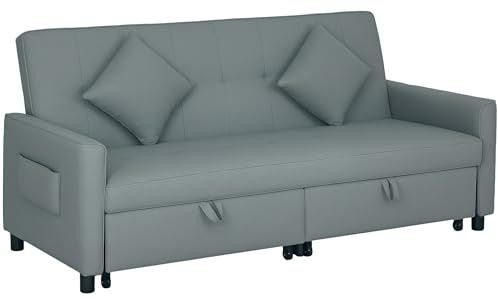 HOMCOM Sectional Sofa Bed, L-Shaped 3 Seater Sofa Bed, Reversible Sleeper Sofa with Pull Out Couch Bed, Cushions, Fabric Futon Sofa Bed for Living Room, Grey