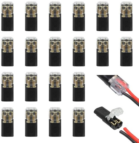 20PCS 2-Pin Electrical Wire Connectors Push Fit Solder-Free H-Type Quick Splice Connectors for 18-22 AWG Cables Small Plug-In Terminals with Locking Buckles for LED Speakers Outlets Lamps Switches