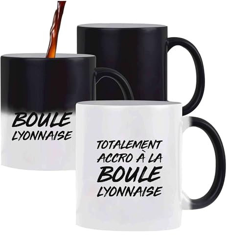 Tasse Magique Totalement accro à la boule lyonnaise | Mug | Idée Tasse Personnalisable qui change de couleur Cadeau Anniversaire Fête Original Famille Travail Départ Collègue Retraite Noël.