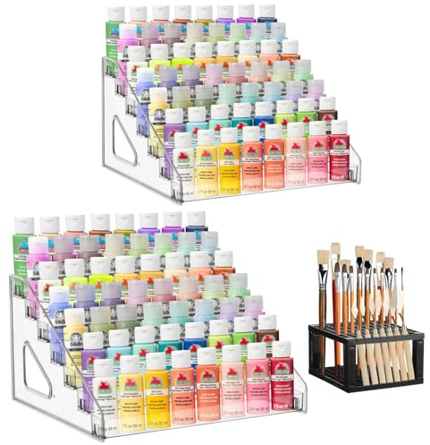 YEXEXINM Organizador de pintura acrílica de 7 capas y soporte para pinceles, estante de pintura acrílica, estante de almacenamiento de colores para manualidades, hobby, modelo en miniatura