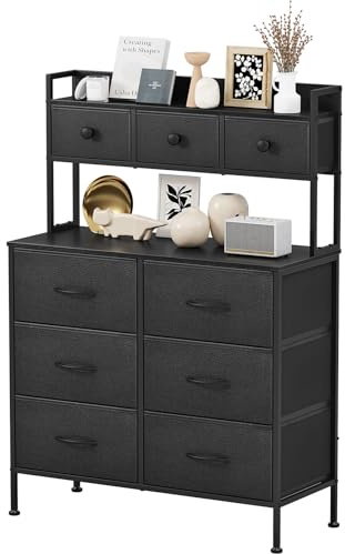 Mintnook Tall Chest of 9 Drawers, 3 Tiers Display Shelf Cabinet，Black