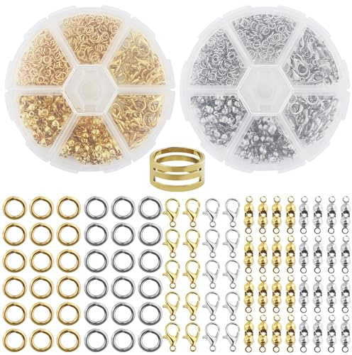 1140Pz Chiusure Per Collane,Kit Per Fare Braccialetti,Anellini Per Bigiotteria,Chiusura A Moschettone In Oro E Argento E Anelli Di Piegatura Per Collane,Bracciali,Cavigliere,Gioielli Fai Da Te