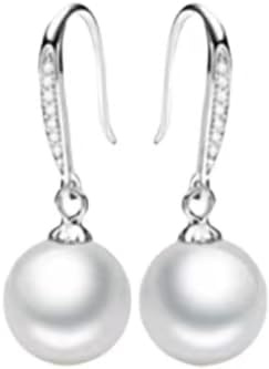 WEIMU 18K vitguldpläterad pärlörhängen silver 925 hängande, pärlor örhängen damer pärlor örhängen, pärla 7 mm – 9 mm, 35mm, Sterlingsilver, Nej