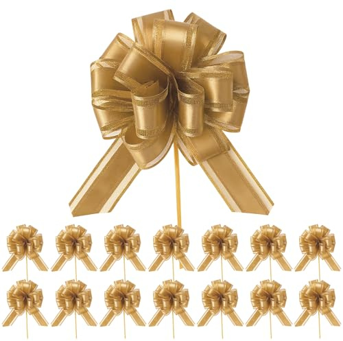 CJAPGJW Geschenkschleife, 15 Goldene Schleifen Für Hochzeiten, Geburtstage Und Partys, Groß 10x15 cm, Wiederverwendbar Für Geschenkverpackung Und Dekoration