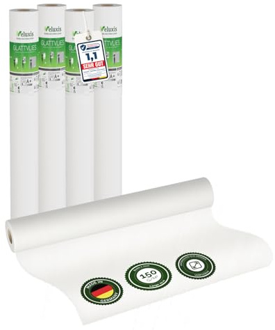 Veluxis® Vlies mural Premium – toile lisse recouvrable, anti-fissures et stable, idéale comme sous-couche avant peinture (lot de 4 rouleaux blancs, 25,00 m x 1,00 m – 150 g/m²)