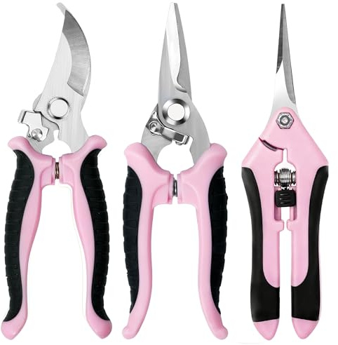3 Pack Garden Pruning Shears Stainless Steel Clippers (Pink)