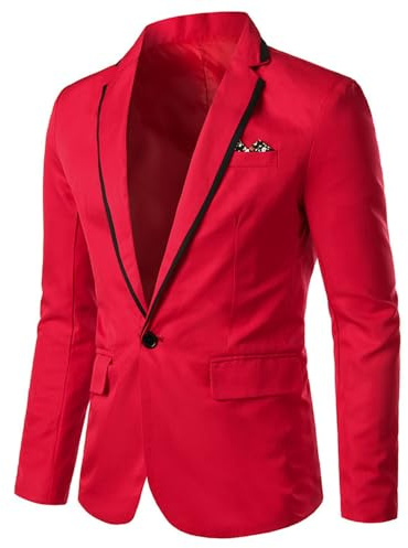NITRY Men'S Long-Sleeve Suit Business Banquet Wedding Outdoor Jacket Lightweight Fashion Casual Blazer F-Red XXL