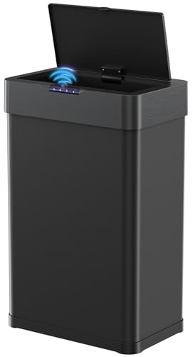 LIFERUN Mülleimer mit Sensor 50l, Mülleimer Küche 50 Liter,schwarz | automatischer Abfalleimer, Öffnen per Handbewegung oder Berühren, Softclose-Deckel, aus Edelstahl