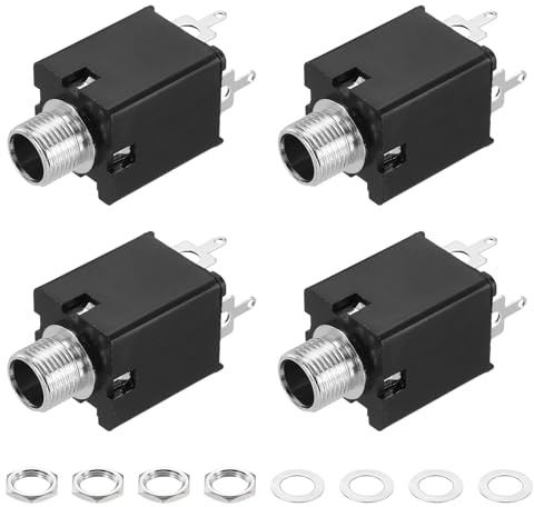 QUARKZMAN 10Stk 6.35mm Stereo Audio Klinkenbuchse 50V 3-Polige Female PCB Montage Buchse Video Stecker Stereo Kopfhörerbuchse mit Muttern&Abstandhalter für Gitarren Lautsprecher 36x16x16mm