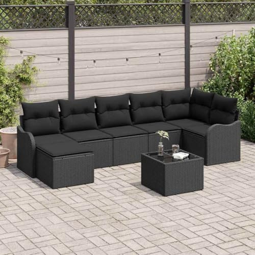 Bucmath Gartensofa-Set Schwarz, Poly-Rattan, 7-Sitzer Modulares Loungesofa mit UV-beständigen Kissen, Ecksofa für Terrasse, Balkon und Garten, Langlebig
