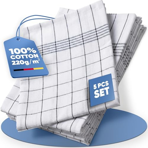 MagicWipe® Premium Cotton Tea Towels, Thick 220 GSM (50x70cm), Tea towel for kitchen, Highly Absorbent, Lint-Free, Durable, Machine Washable & Reusable Kitchen Towels, Catering Quality (5)