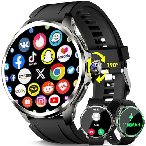 YYKY Reloj Inteligente 4G LTE, 1.75 AMOLED Smartwatch 3GB+32GB con 2MP Cámara, GPS, WiFi, Podómetro, Videollamadas, Frecuencia Cardíaca, Presión Arterial, Sueño,1100 mAh Reloj Deportivo para Hombre