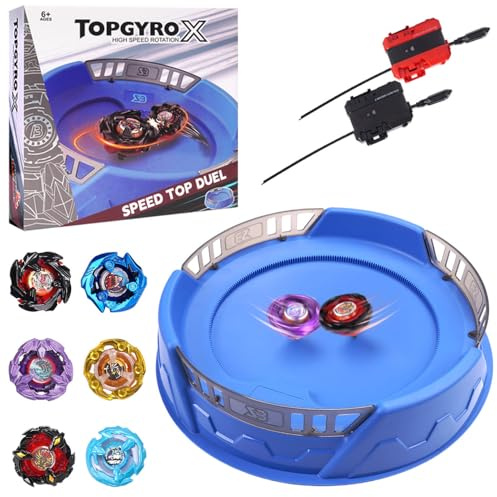 DEZAWRTY Set trotttola X, 6 trottole da combattimento, 2 lanciatori e arena