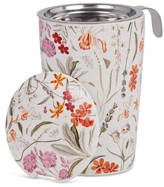 Eigenart Teaeve Mira Teetasse 350 ml doppelwandiges Porzellan mit Edelstahlsieb und Deckel, Teebecher für lose Tees, isolierend, 9,5x15,5 cm