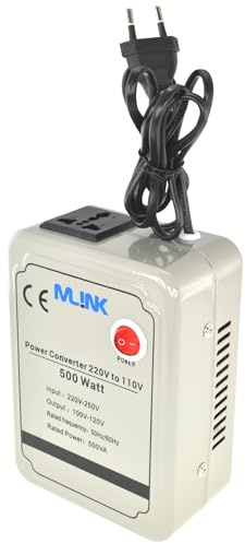 Mlink Transformador de Voltaje 220V a 110V 500W Toroidal Senoidal con Enchufe Universal para Dispositivos USA