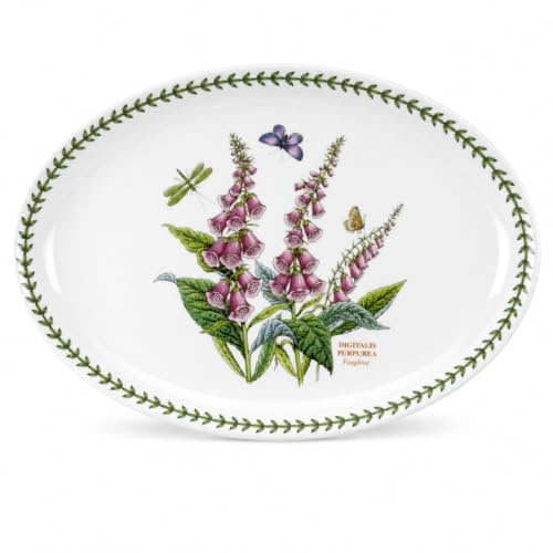 Portmeirion Botanic Garden 13 Oval Platter | Foxglove Motif | Fine Porcelain | Chip-Resistant Glaze | Dishwasher, Microwave, Freezer, Oven Safe | Ideal to Cook and Serve