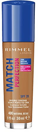 Rimmel London Match Perfection Foundation - Fondotinta Liquido a Pelle Perfetta e Levigata con SPF 20 - Natural Beige - 30 ml
