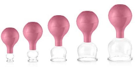 Pulox Schröpfgläser Set aus Echtglas mit Saugball - 5x Medizinisches Schröpfglas mit hoher Saugleistung in Pink