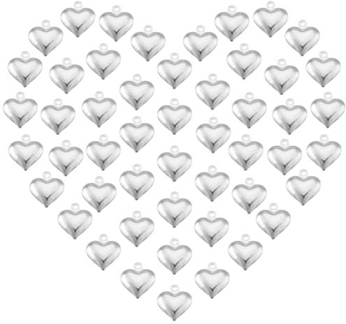 PandaHall 50Pcs Silber Herz Charms Edelstahl Herz geformte Liebe Anhänger Bulk 3D Metall Perlen für Schmuck Herstellung Charms DIY Valentinstag Geschenke Armbänder Halsketten Handwerk Supplies