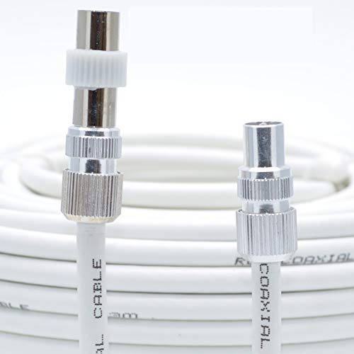 SSL Satellites Fully Assembled Digital TV Aerial Cable Use Extension Kit with Male - Male Connections - for Freeview, Freeview HD 4K TV - 10 Meter, White