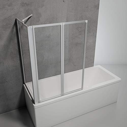 Schulte Duschwand für Badewanne Smart, Höhe: 121 cm, 2-teilig mit Seitenwand 73-76 cm, 3 mm Sicherheitsglas (ESG) Klar hell, inkl. Klebemontage, Alu-natur, D133275 01 50