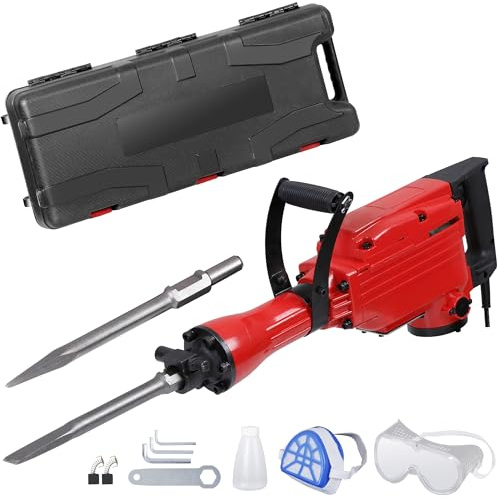 Smartxchoices Electric Hammer Demolition Jack Hammer Drill Concrete Breaker Power Tool Kit Punch & Chisel Bits w/Case and Gloves 2200W Heavy Duty