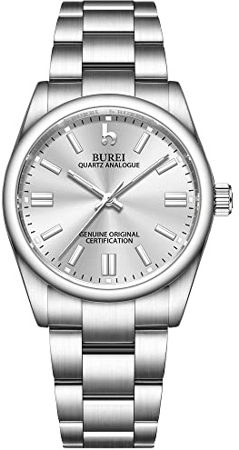BUREI Damenuhr Elegant Analoge Quarzuhr mit Silber Edelstahlband Casual Armbanduhr f¨¹r Damen Geschenke f¨¹r Frauen (sliber)
