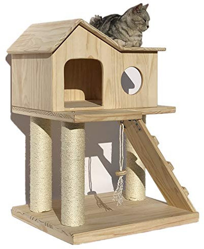 ChengBeautiful Cat Climbing Katze Holz Katze Kletterturm Zimmer Gemütlich Und Komfortabel Holzhängematte Katze Gehockt Home Events Nach Dem Spielen Katzenkratz Plattform Turm Kratzbaum