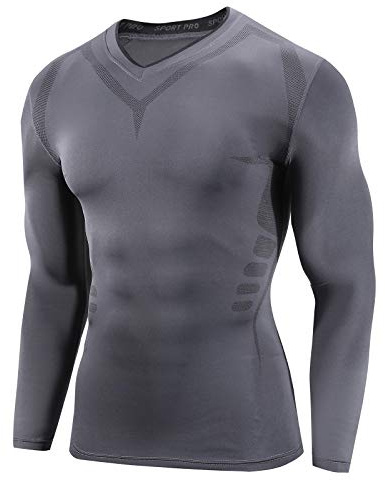 AMZSPORT Camisa de Compresión Deportiva para Hombre Camiseta de Manga Larga Capa Base Fresca y, Gris Oscuro M
