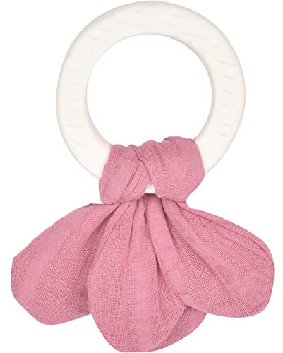 Tikiri 8597009 - Naturkautschuk Beißring pink, Greifling für Babys und Kinder ab 0+ Monaten, 15cm
