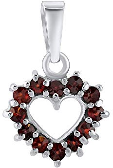 SILVEGO - SILVEGOB180041 Damen-Anhänger Sterling-Silber 925/1000 Herz mit echtem Granat, Sterling-Silber, Granat