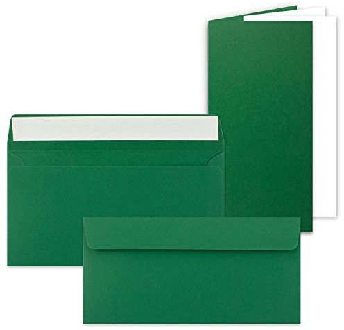 25x Faltkarten SET mit Brief-Umschlägen und Einlege-Blätter - Dunkel-Grün (Grün) - DIN Lang - 10,5 x 21 cm - FarbenFroh by GUSTAV NEUSER