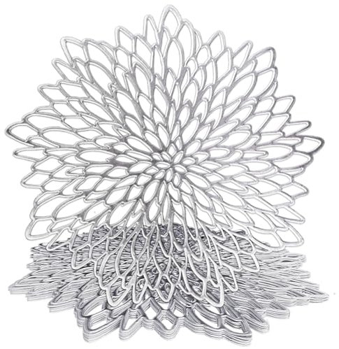 wiipara 4er Set Platzsets Tischsets Abwaschbar, Moderne PVC Platzdeckchen Rund Weihnachten Dekorative Tischunterlage Esstisch Platzteller Platzset Rund für Zuhause Hochzeit Hotel (Ø38cm, Silber)